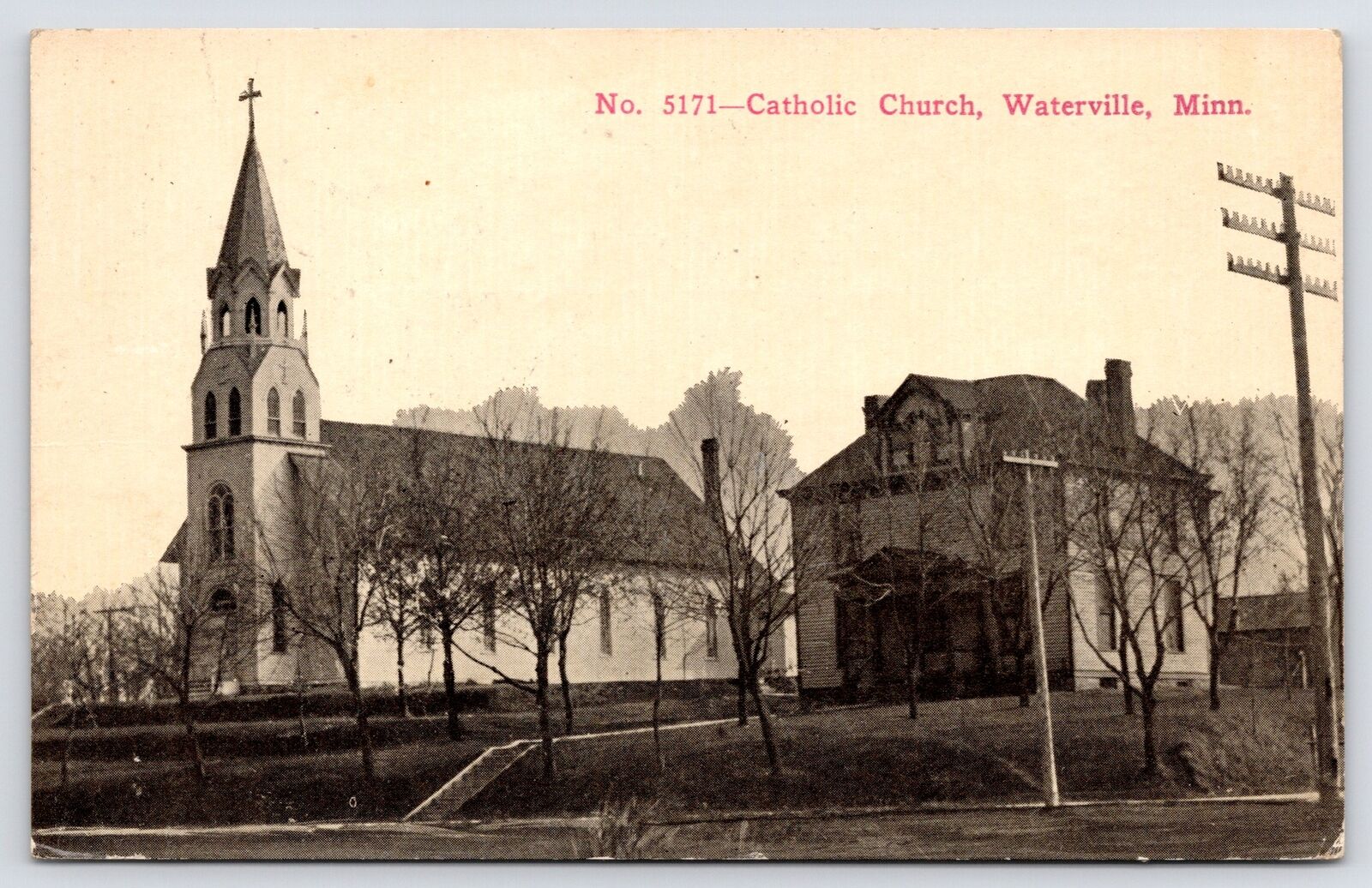 Waterville Minnesota~Roman Catholic Church & Parsonage or Parish House c1910 PC