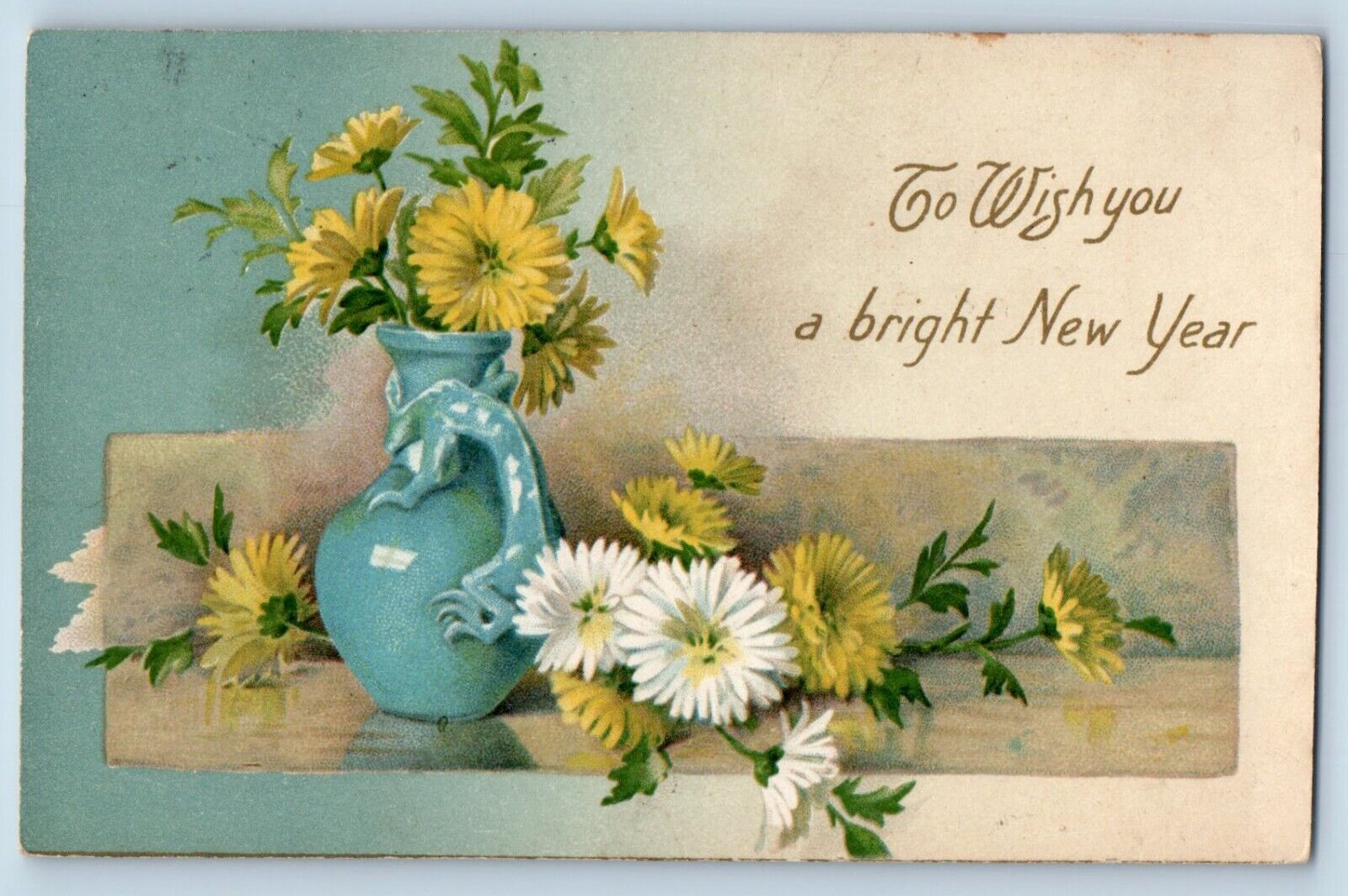 Arlington Minnesota Postcard New Year Flowers Vase Winsch Back c1910's Antique