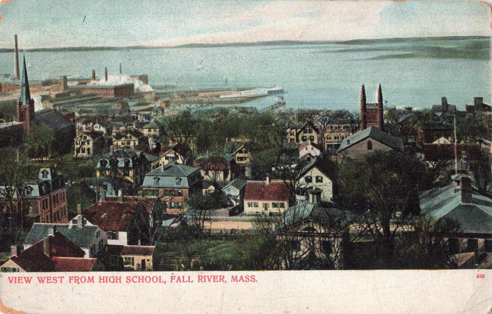 Fall River MA Massachusetts, View West from High School, Vintage Postcard