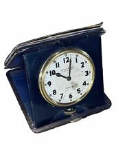 Vintage Waltham Watch Premier 8 Day Travel Clock Black Leather Case As Is picture