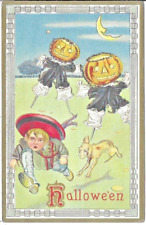 Halloween Postcard L500 BARTON SPOONER JOL Goblins On Stilts Chasing Boy & Dog picture