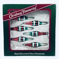 Vintage Bradford Christmas Trimmeries Teardrop Icicles Glitter Glass Ornaments 5 picture