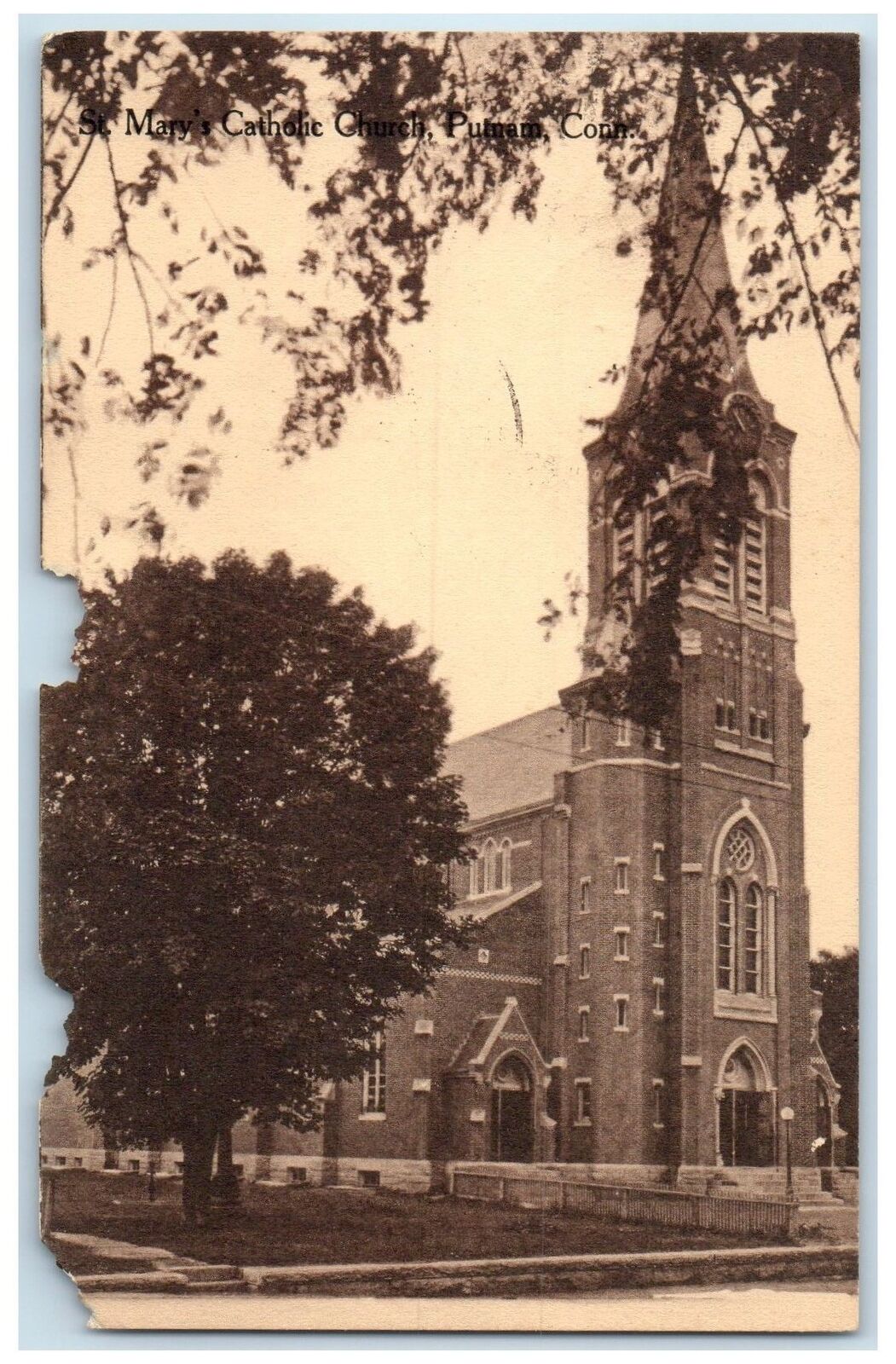 1911 Mary\'s Catholic Church Exterior Pomfret Connecticut CT Posted Tree Postcard