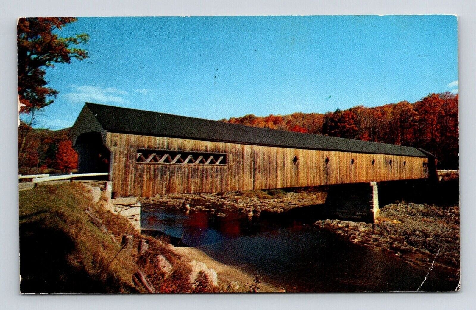 West Dummerston Vermont Scenic Old Covered Bridge Chrome Cancel WOB Postcard