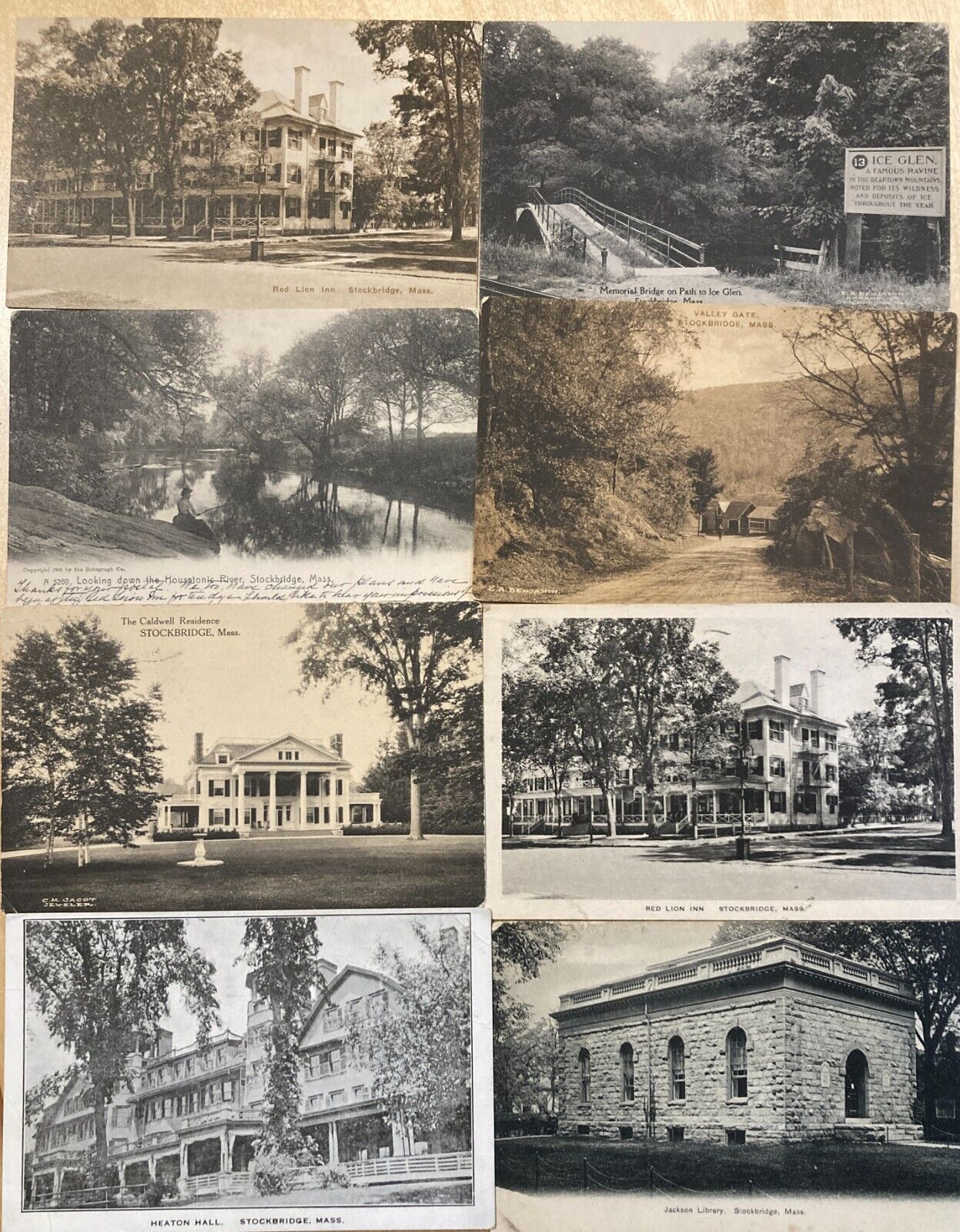 Lot of 8 Antique Stockbridge Massachusetts Postcards Bridge Library Hotel River