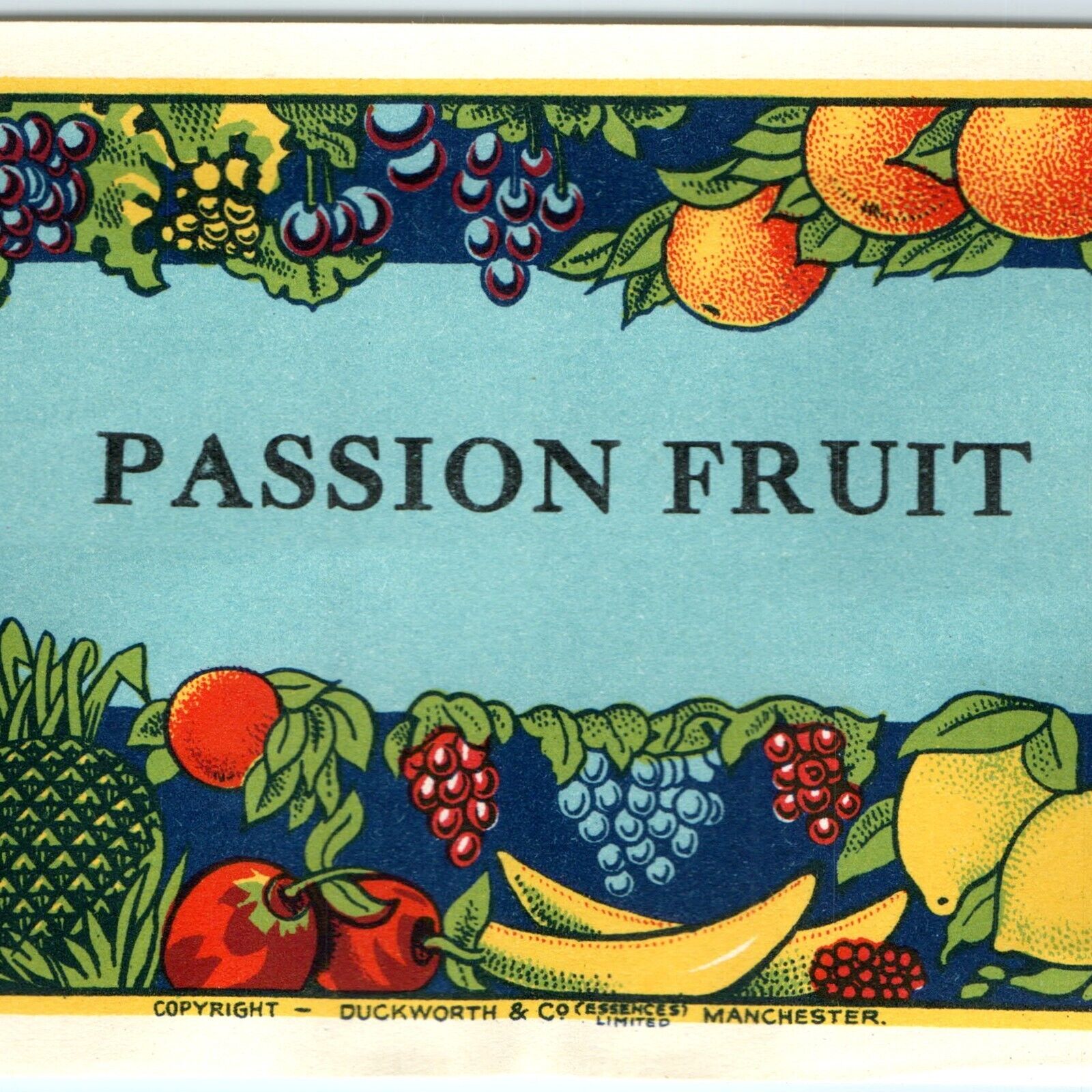 Vtg Passion Fruit Paper Label Colorful Litho Duckworth Essences Manchester C32