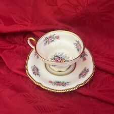 Castleton Rose China. Bouquet. Gold Rimmed Tea Cup & Saucer. Made in the U.S.A. picture