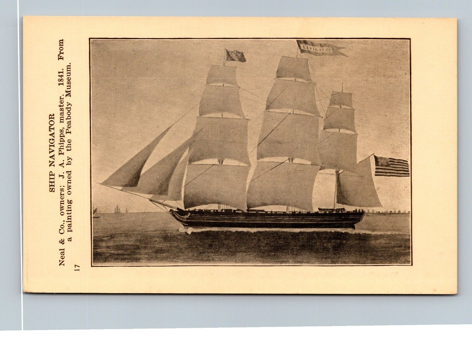Essex Institute Tall Schooner Ship Series c1920s-30s Postcard #17 NAVIGATOR