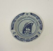 Ashtray Rare Vintage Ceramic Holland America Line Ship Blue Leaves Wreath Nether picture