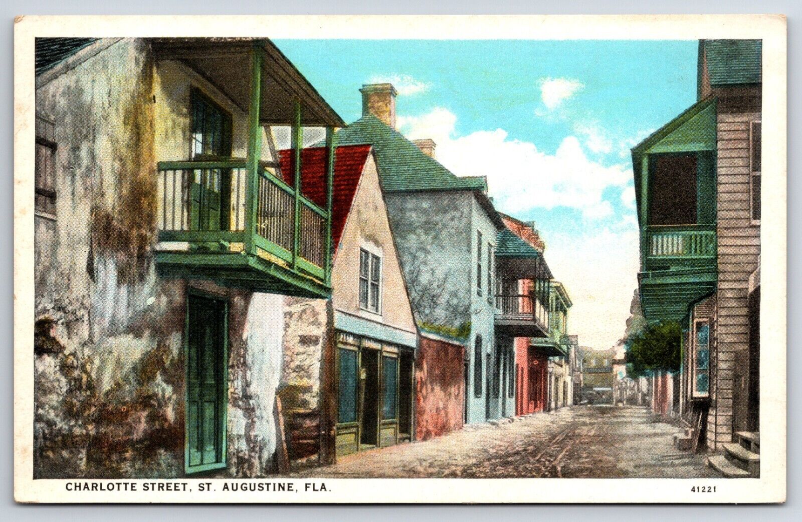 Charlotte Street View St Augustine Florida FL Vintage CURT TEICH Postcard