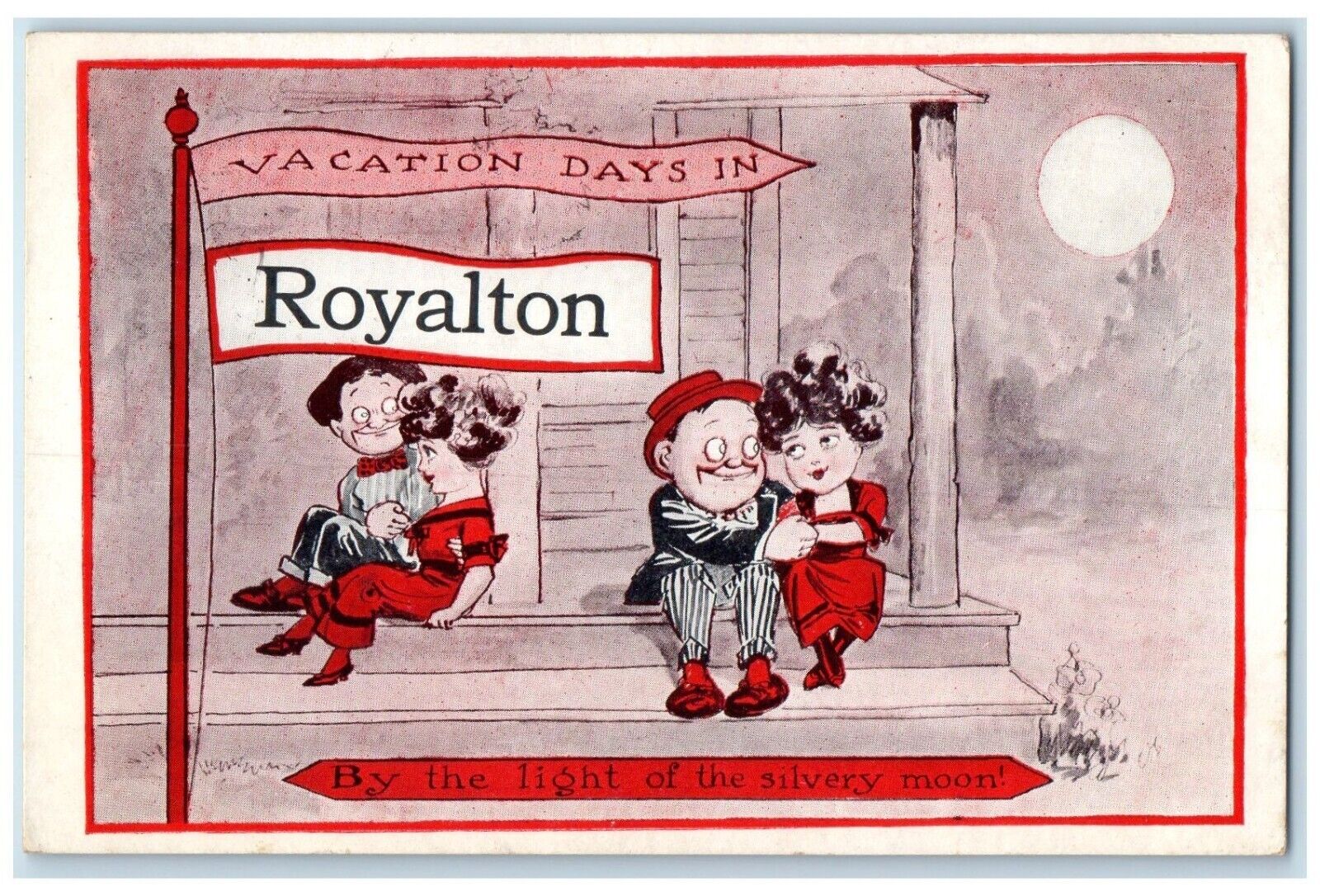 1915 Vacation Days Light Silvery Moon Night Royalton Minnesota Vintage Postcard