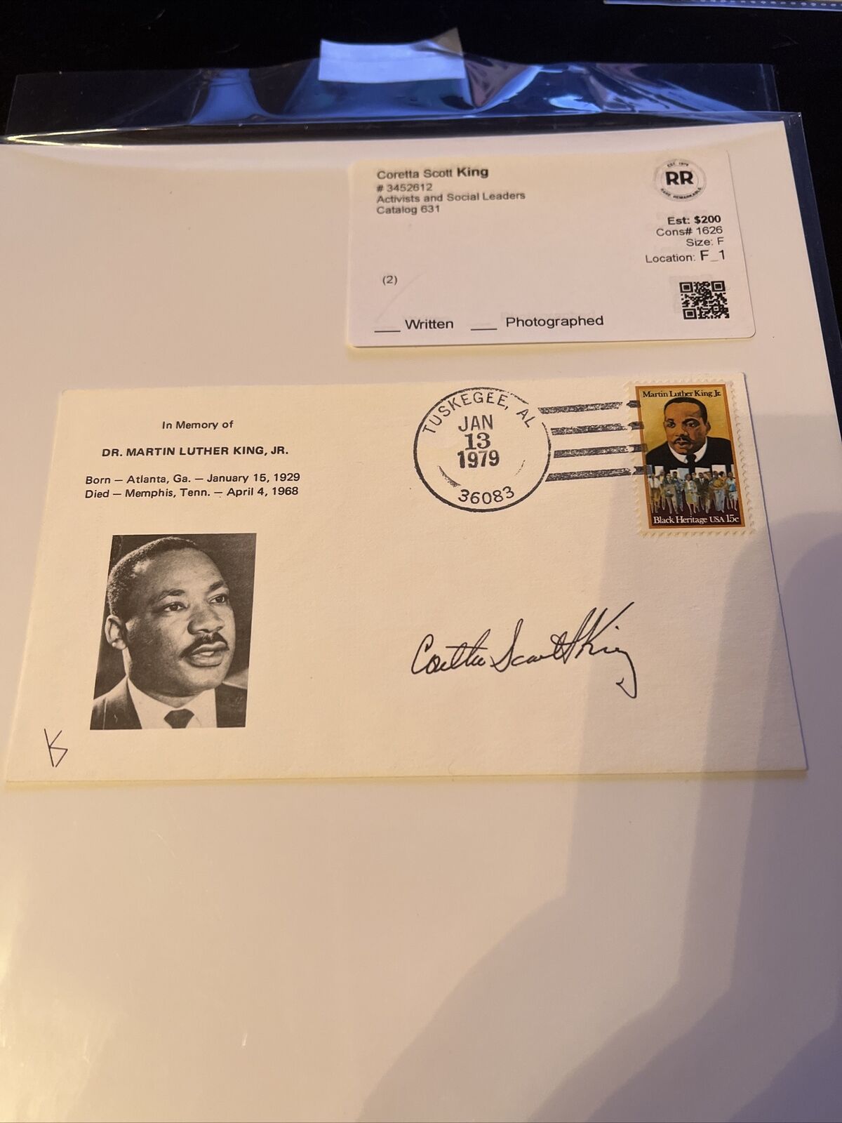 Coretta Scott King Hand Signed FDOI MLK Stamp & Envelope - 1979