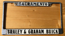 Vintage Sacramento Braley & Graham Buick Metal License Plate Frame Chrome Auto picture