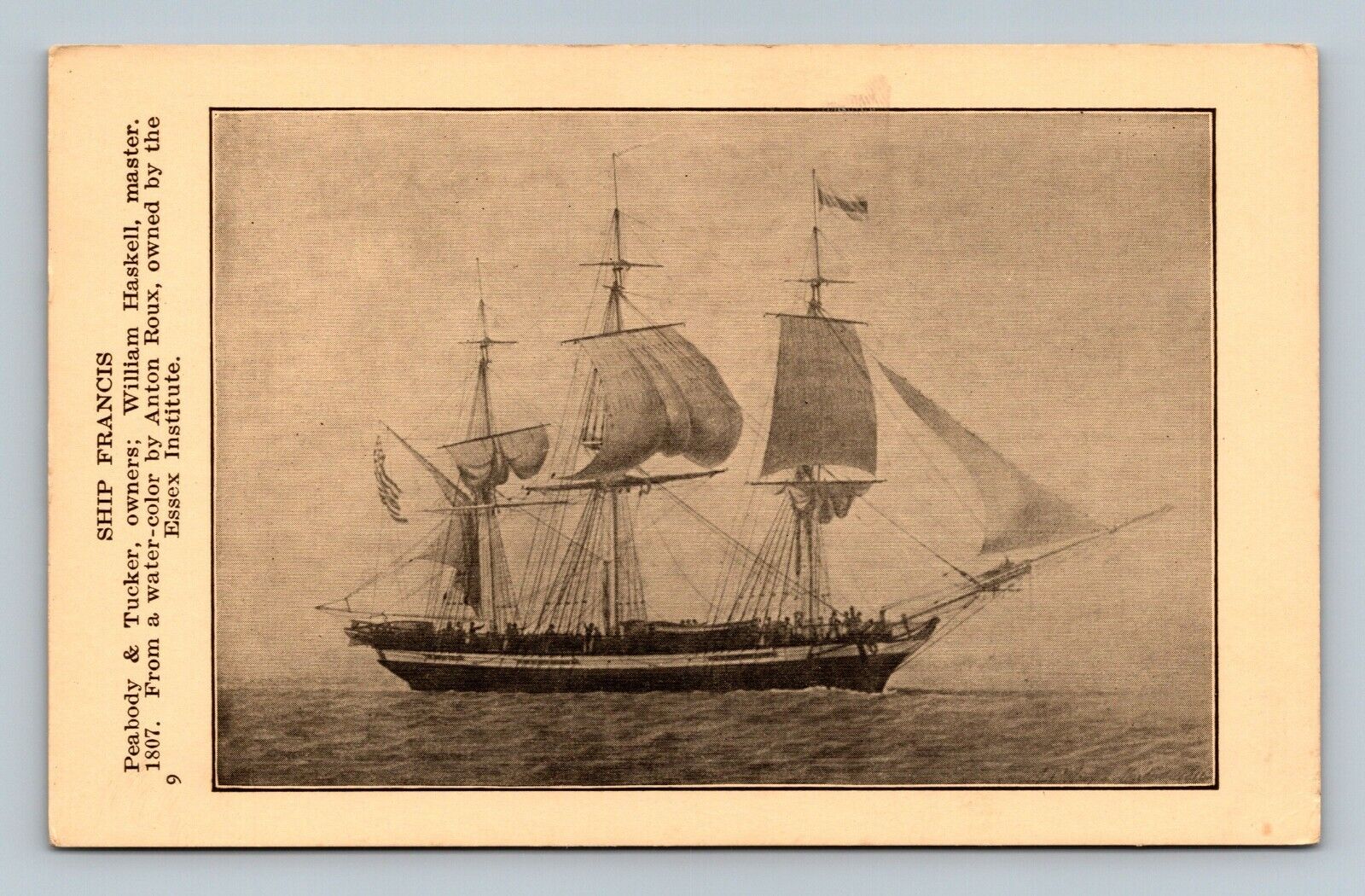 Essex Institute Tall Schooner Ship Series c1920s-30s Postcard #9 FRANCIS