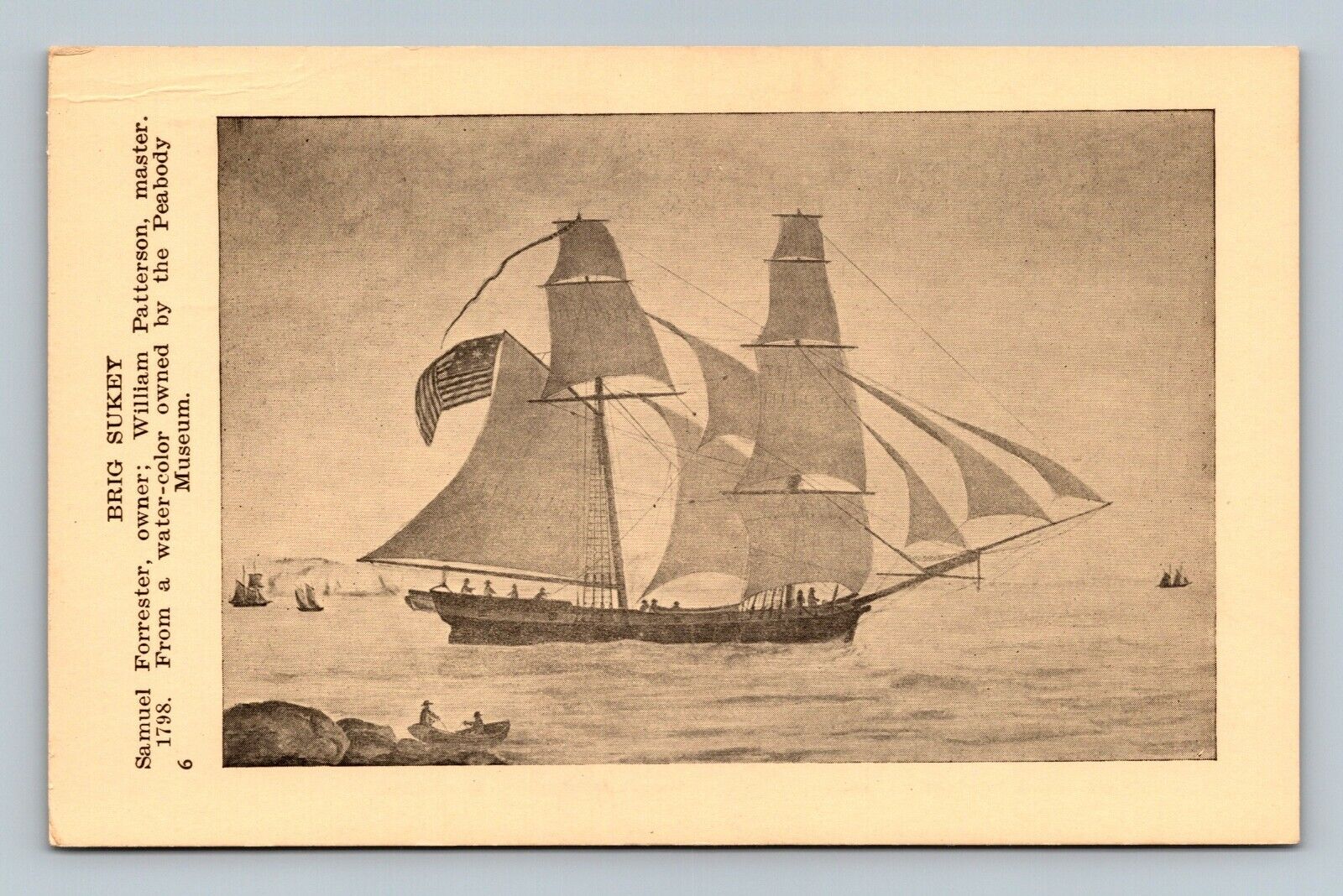 Essex Institute Tall Schooner Ship Series c1920s-30s Postcard #6 BRIG SUKEY