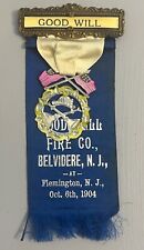 Vintage Fireman Ribbon Medal  Belvidere New Jersey Good Will Fire Company 1904 picture