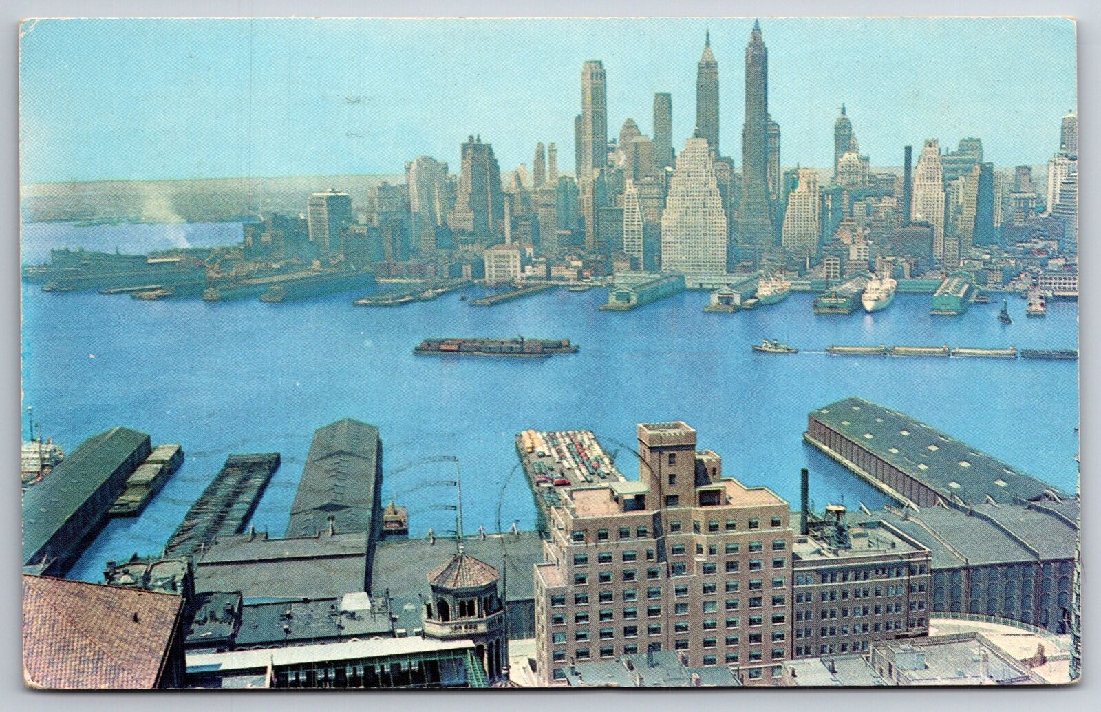 New York City~Downtown Skyline~Watchtower HQ~Bethel Home~1953 Postcard