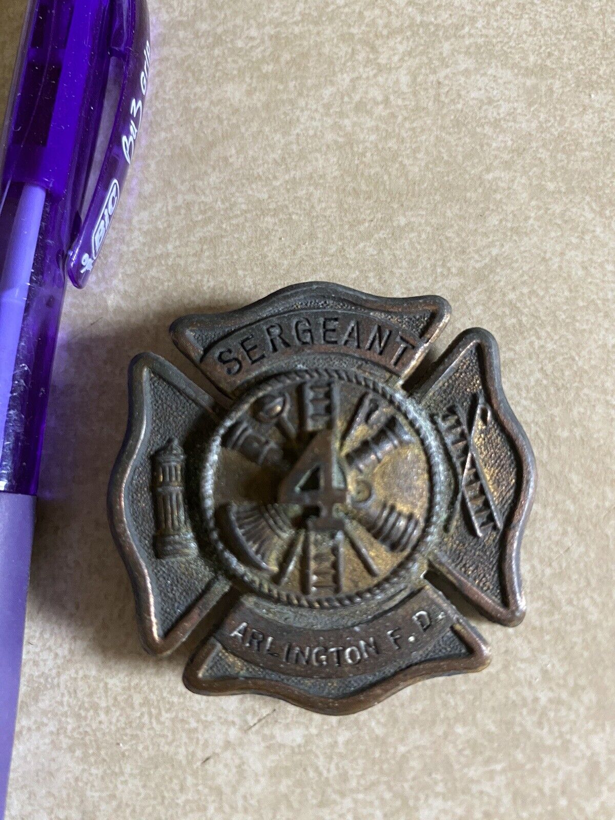 Sergeant Hat Badge - Arlington County Fire Dept. Virginia- Clarendon Volunteer 4