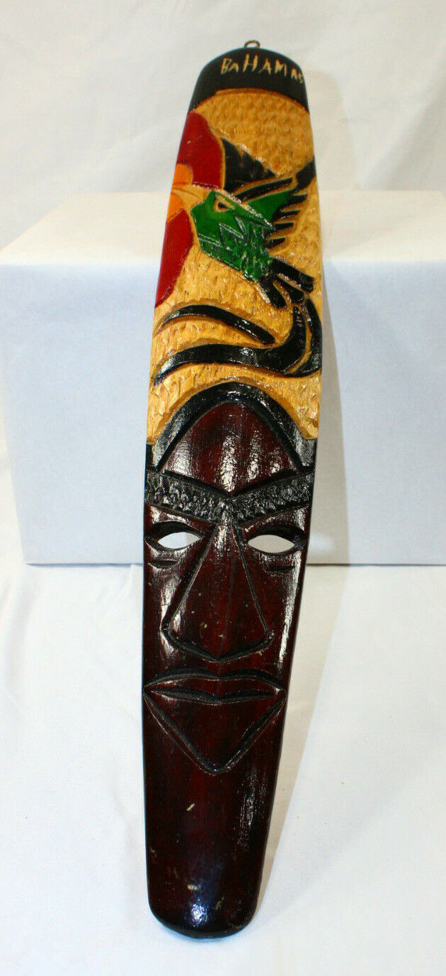 Mask Jamaica Folk Art Hand Carved  Wooden Wall  Hand Crafted Bird Tribal 23\