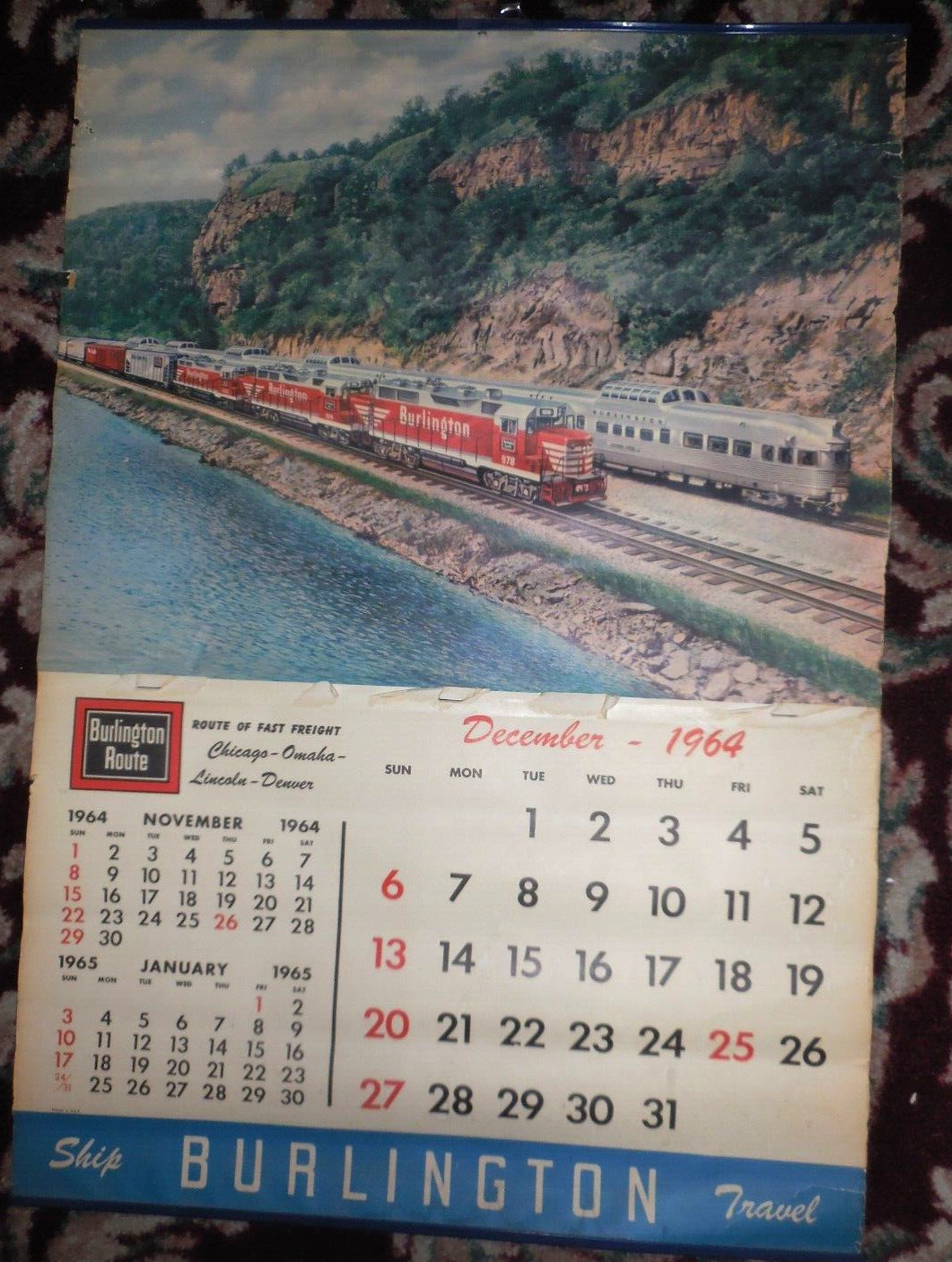 Burlington CB&Q 1964 Calendar 18 x 26