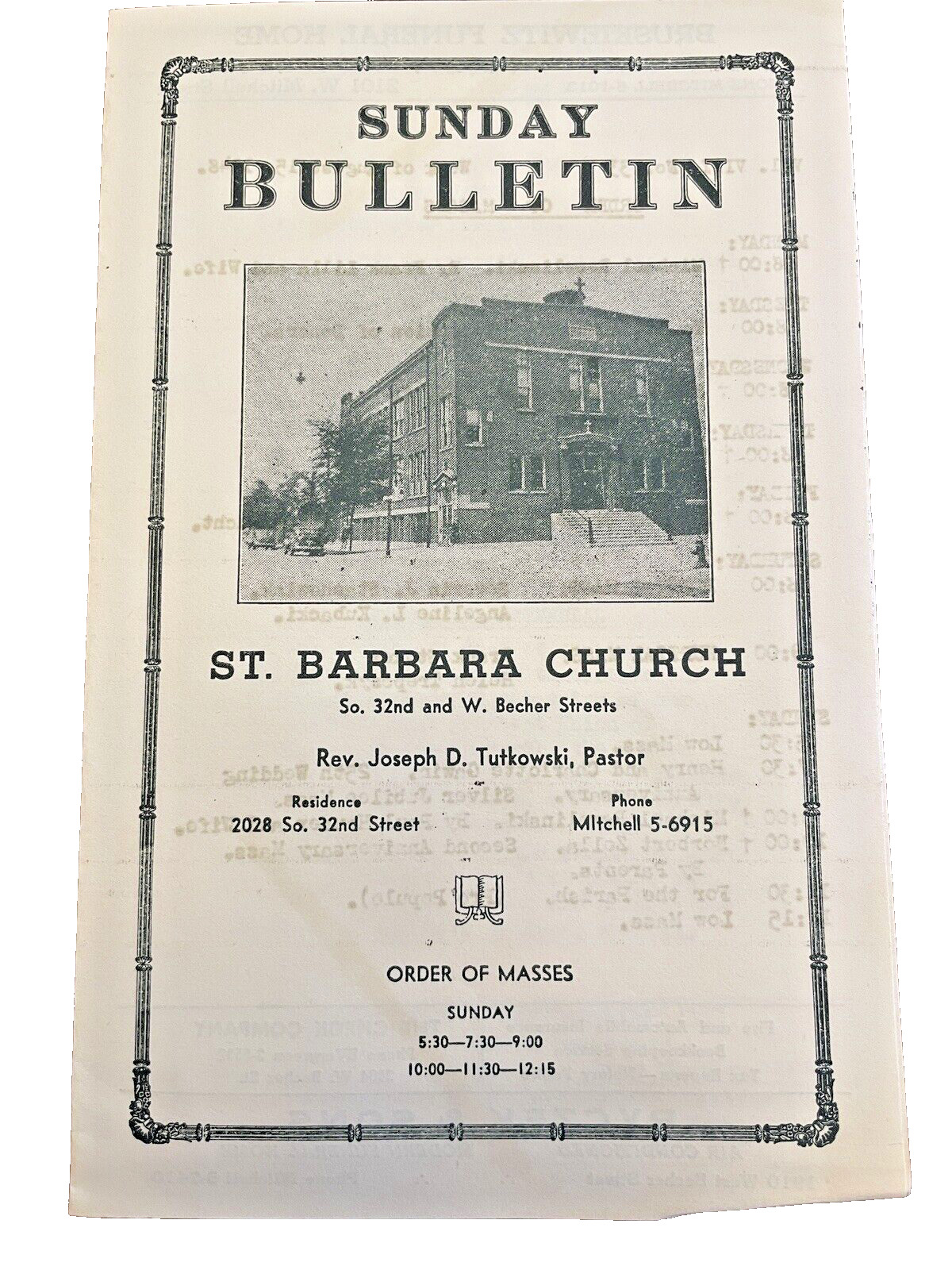Program Church St. Barbara Milwauke Wisconsin WI 1948 Sunday Bulletin w/ Ads