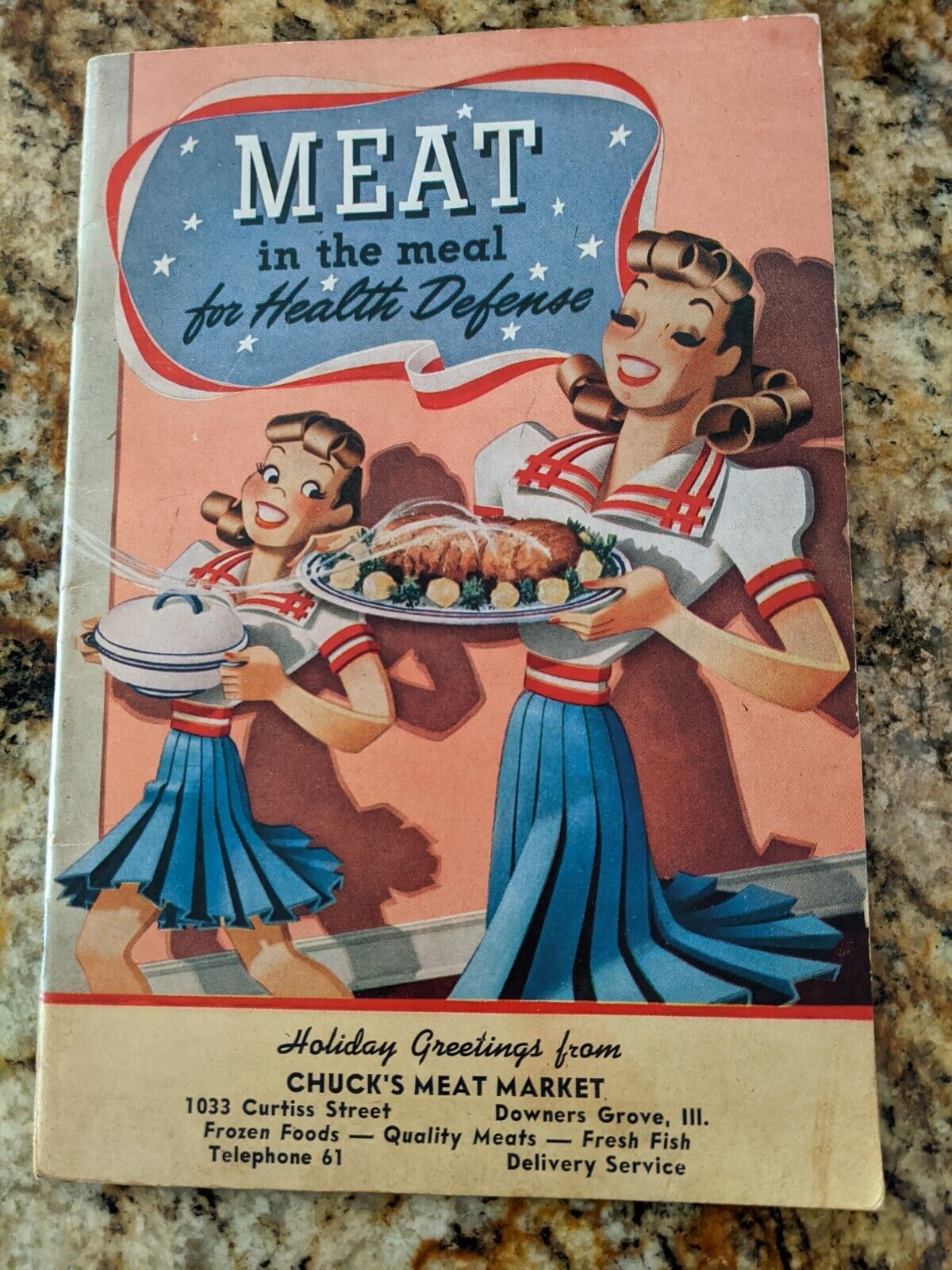 Chuck's Meat Market Holiday Greetings Recipe Book Vintage Downers Grove IL...