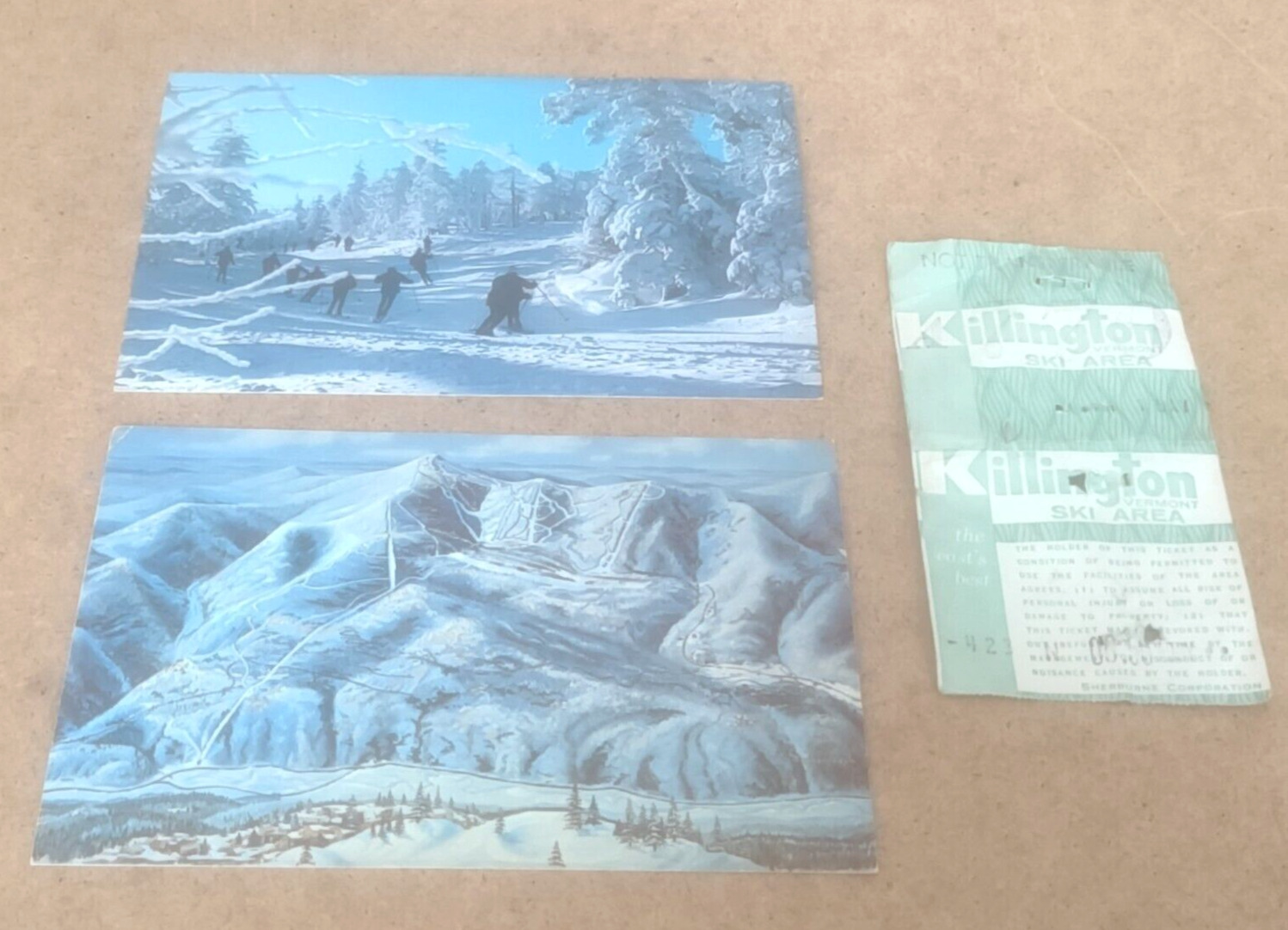 Vintage Lot Of Killington Vermont Ski Area Post Cards And Lift Ticket
