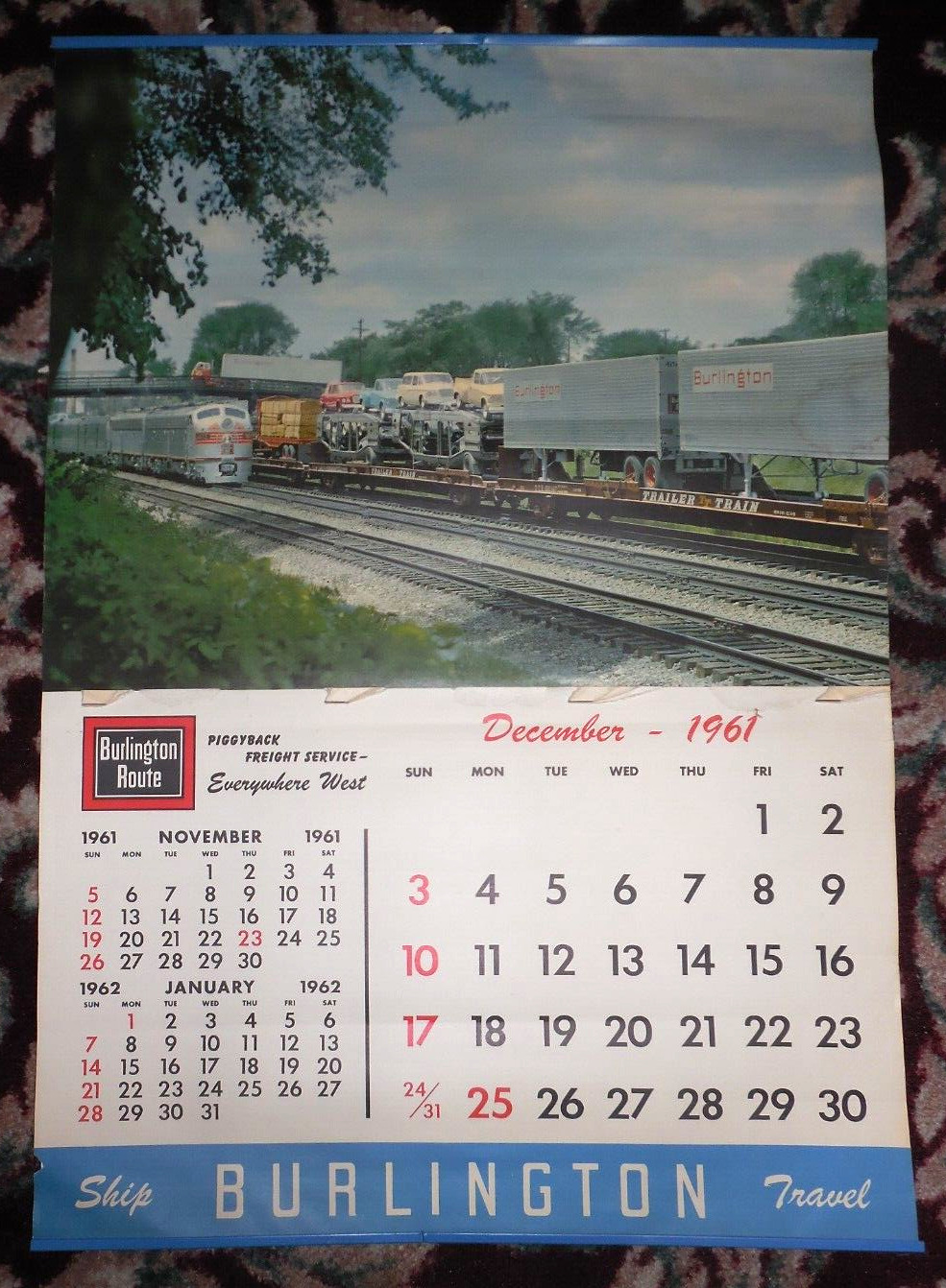 Burlington CB&Q 1961 Calendar 18 x 26