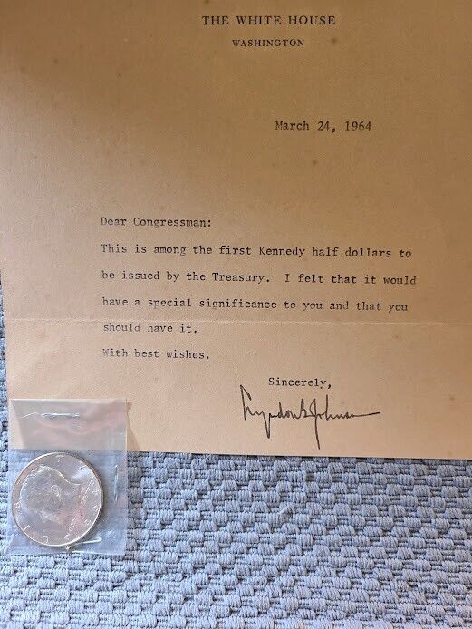 [Lyndon B. Johnson]. Typed Letter Transmitting Kennedy 1964 Half Dollar
