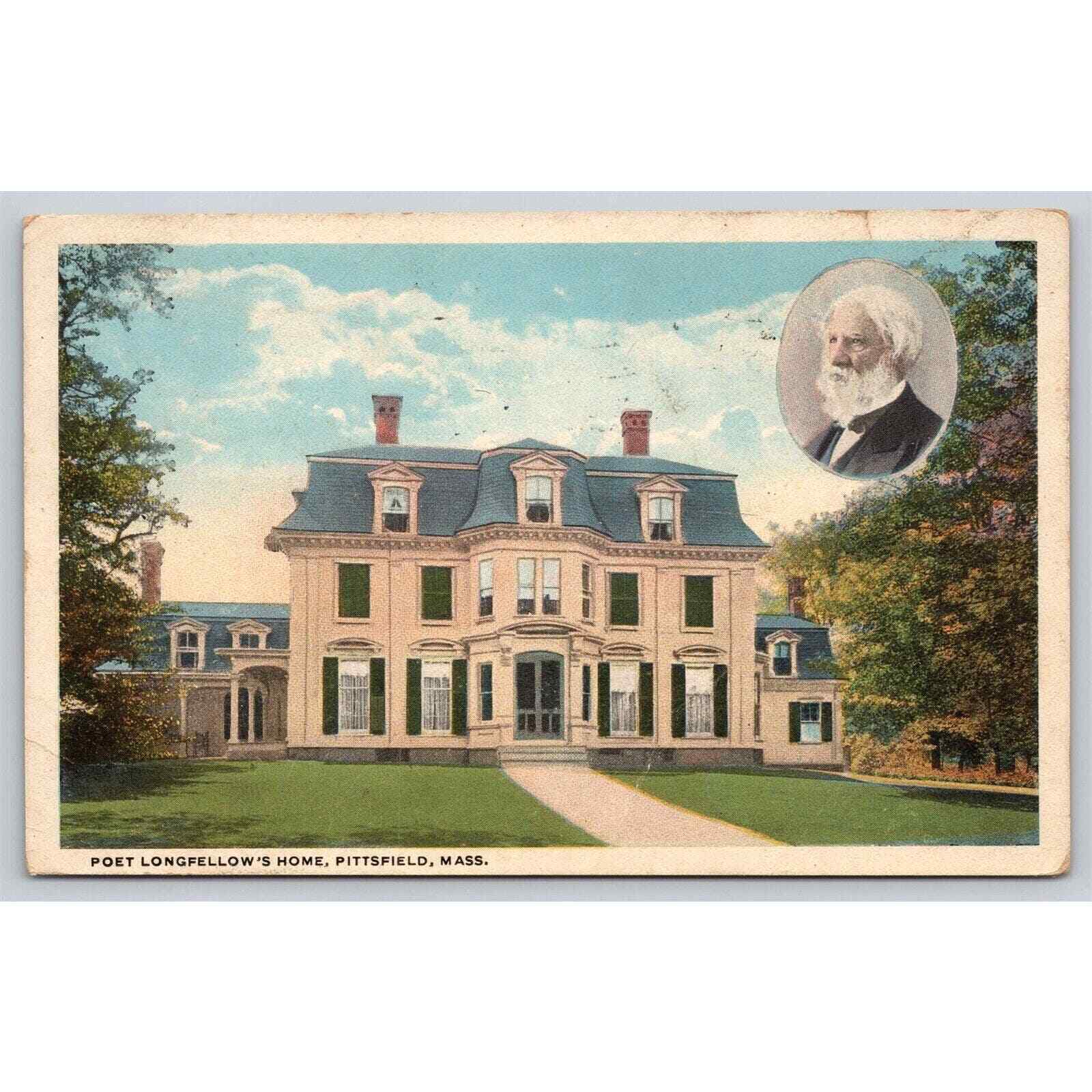 Postcard MA Pittsfield Poet Longfellow Home