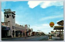 Lordsburg New Mexico~Main Street West~Mobil-Texaco-Shell Gas Station~Hotel~1950s picture