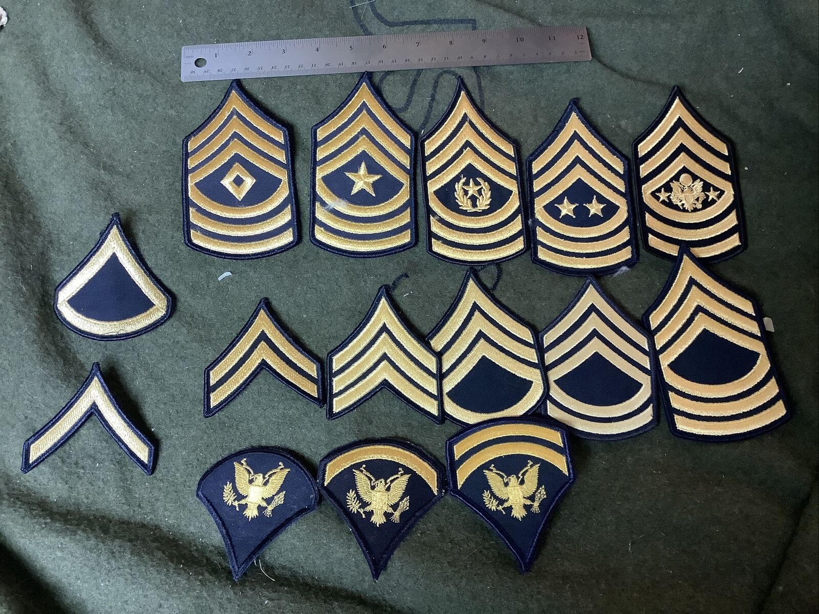US Army Patch Set ( Dress Blues E2 to CSM /A -x2) one of each pay grade / rank 