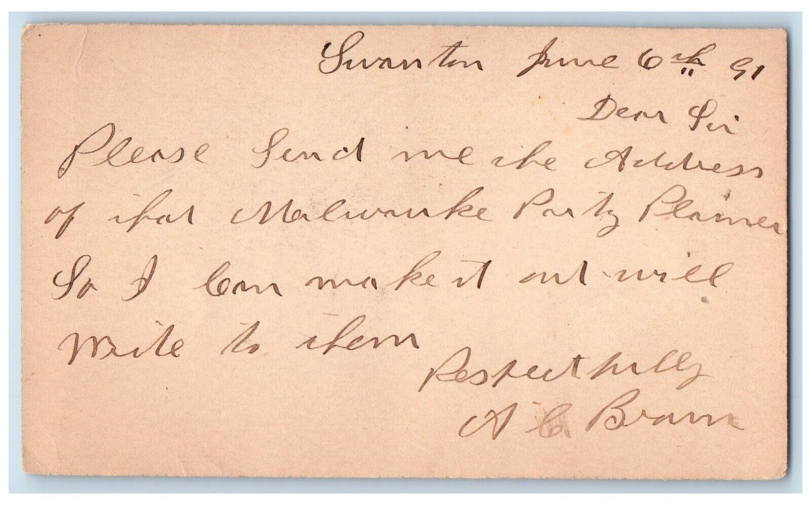 1891 Send Address to Party Swanton Nebraska NE Omaha NE Posted Postal Card