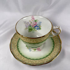 Windsor Royal Stafford Bone China Cup Saucer Green EC Green Gold Floral picture