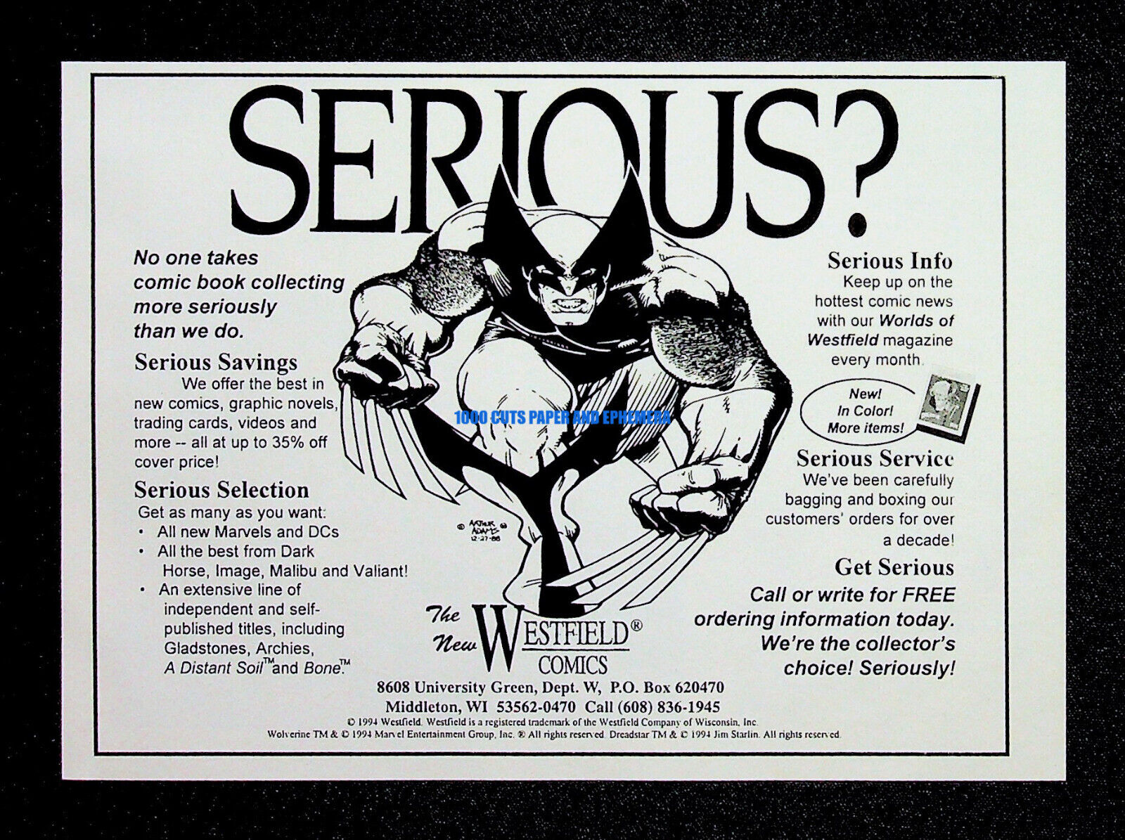 Westfield Comics Wolverine 1994 Marvel X-Men Print Magazine Ad Poster ADVERT