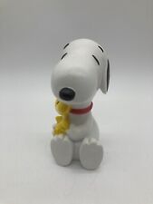 VINTAGE Snoopy Holding Woodstock Vinyl Plastic Coin Bank Applause Peanuts picture