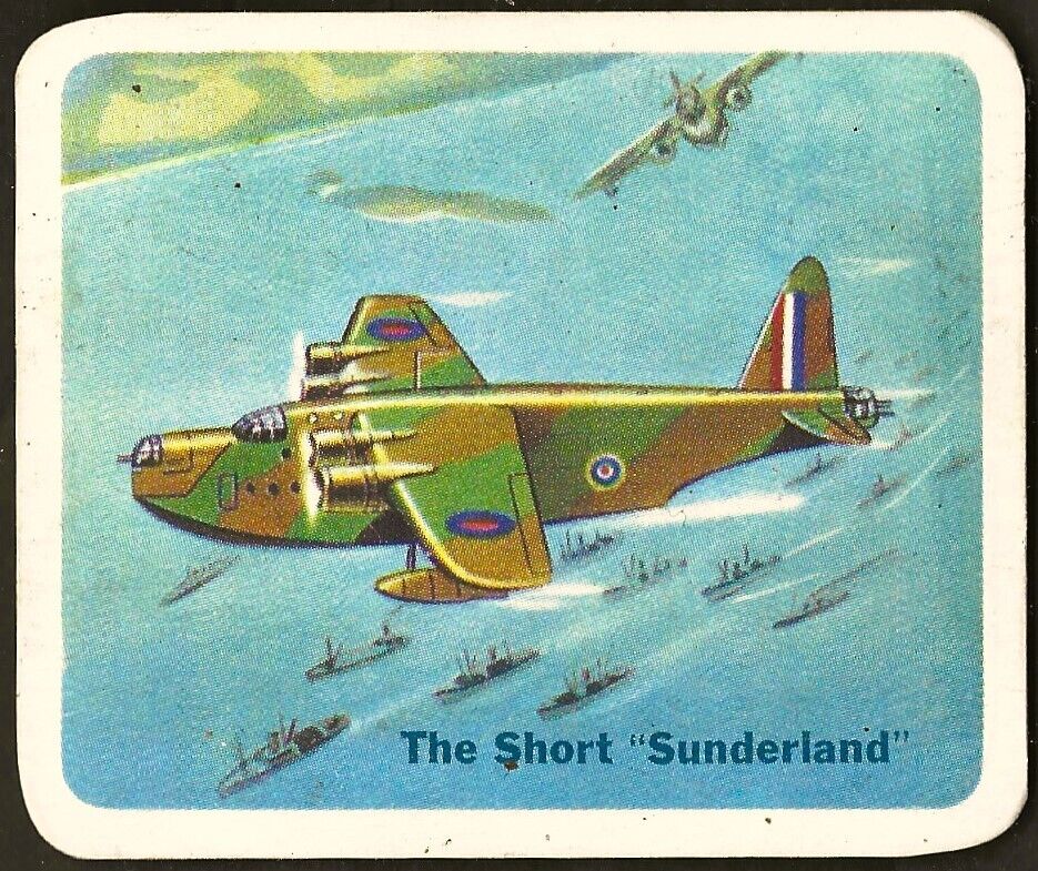 1940s SHORT SUNDERLAND Seaplane CRACKER JACK Lowney Planes V407 WW2 Card