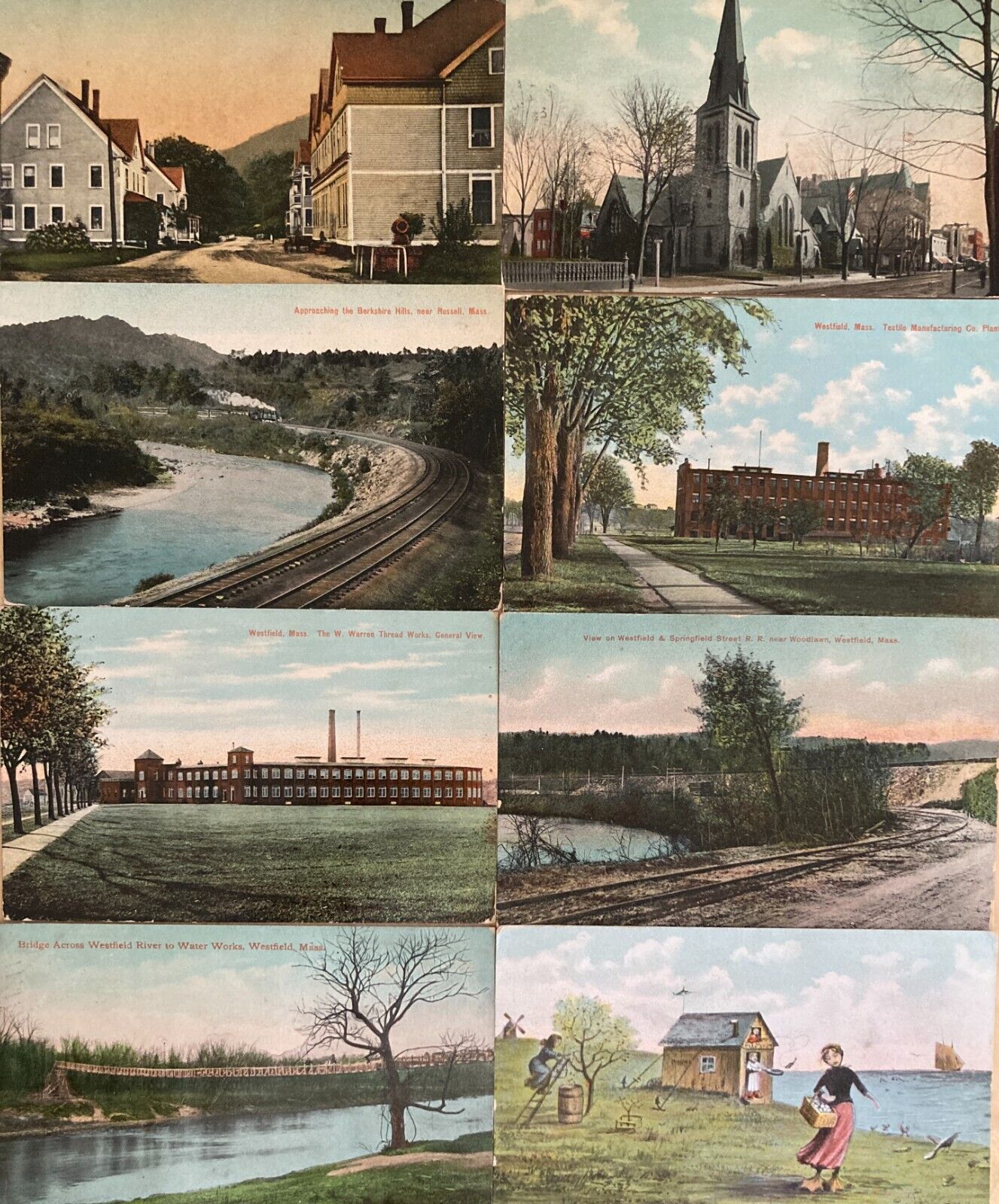 Lot of 8 Antique Various Massachusetts Postcards Westfield Russell Woronoco