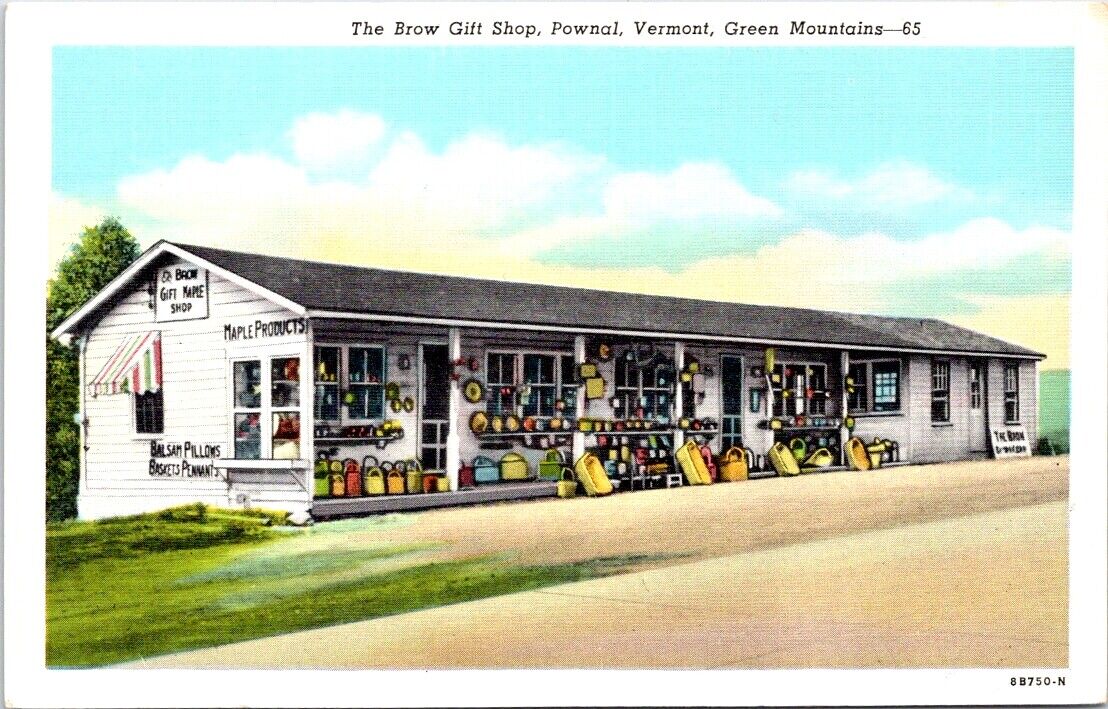 Brow Gift Shop, POWNAL, Vermont, Advertising Linen Postcard - Curt Teich