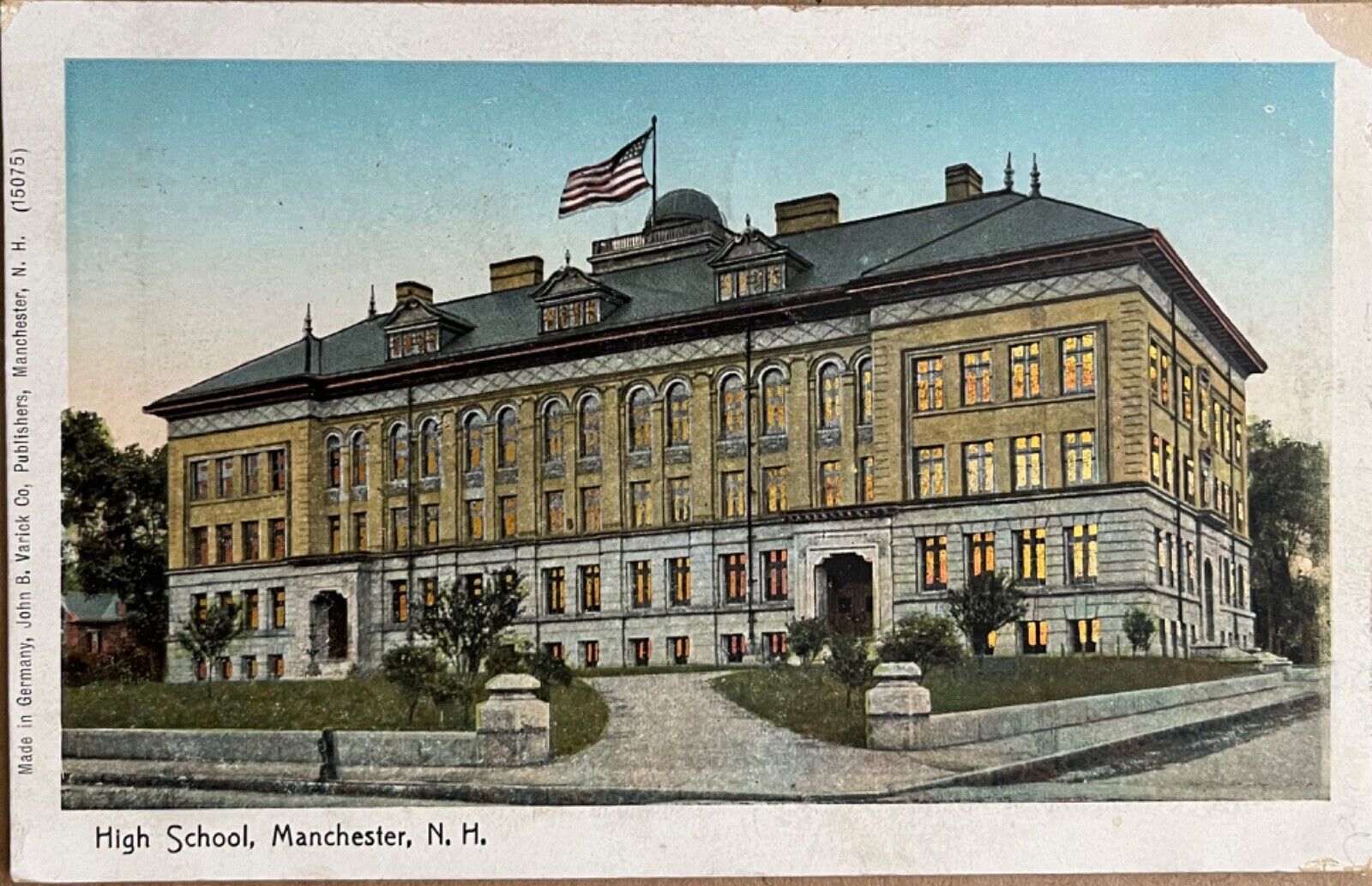 Manchester NH HIGH School Copper Windows New Hampshire Vintage Postcard c1900