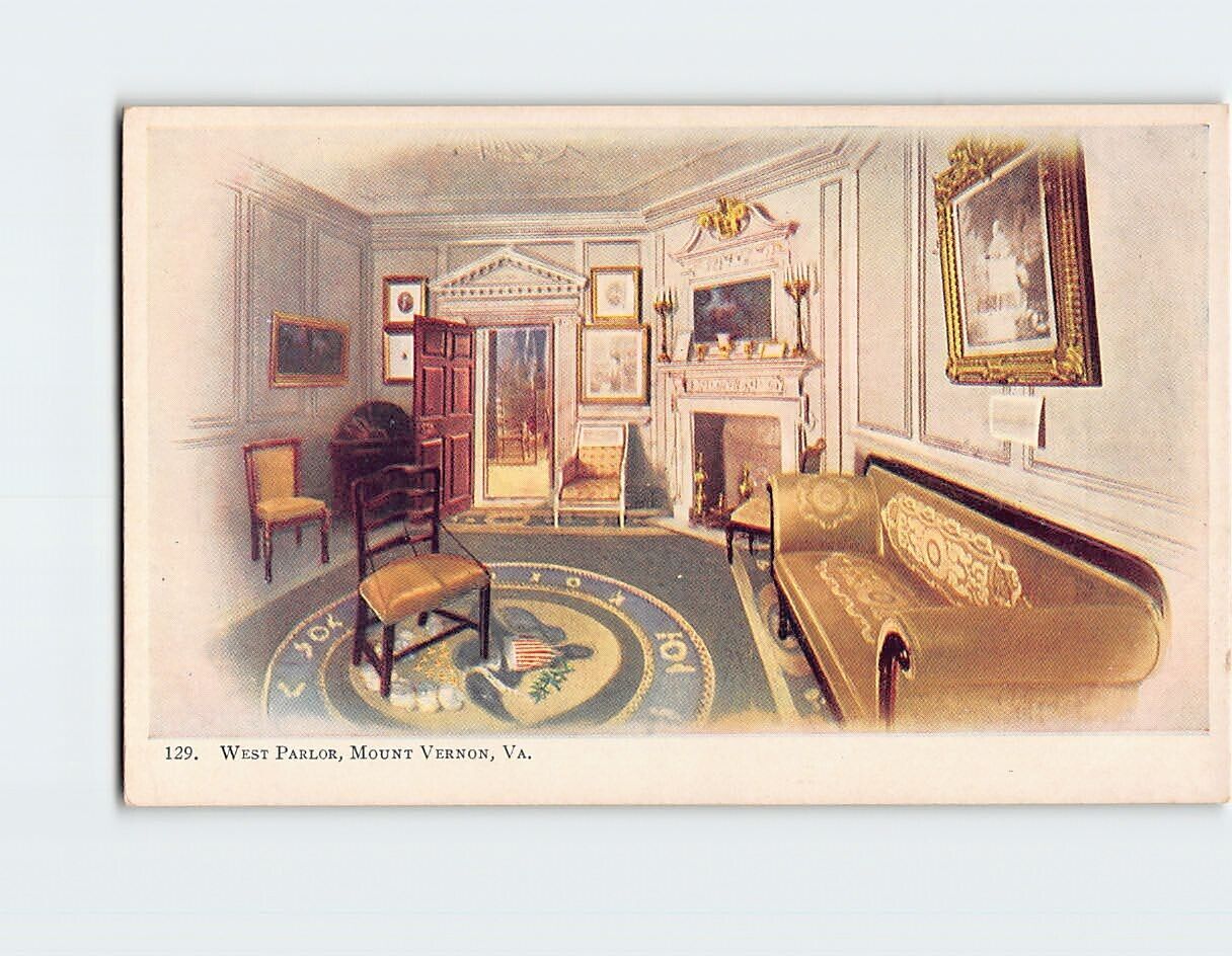 Postcard West Parlor, Mount Vernon, Virginia