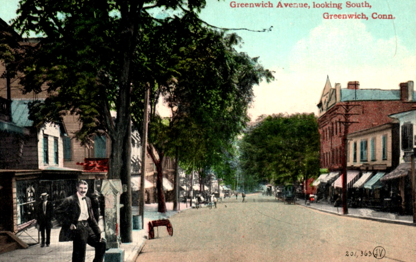 Greenwich Avenue Connecticut Looking South Antique Postcard