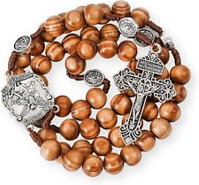 St. Michael Wood Beads Rosary Holy Prayer Chaplet with Cross, Medal & Crucifix picture