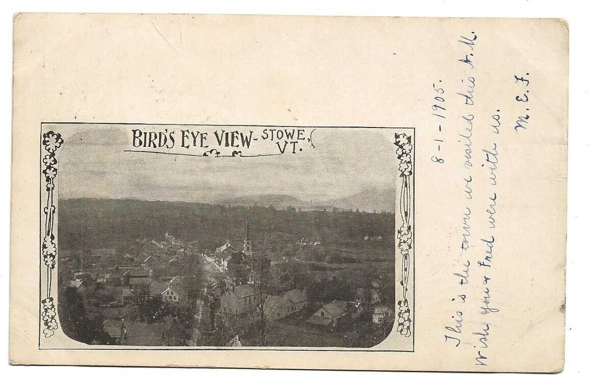 PC Stowe Vermont VT Bird's Eye View~Posted 1905 UDB~VG