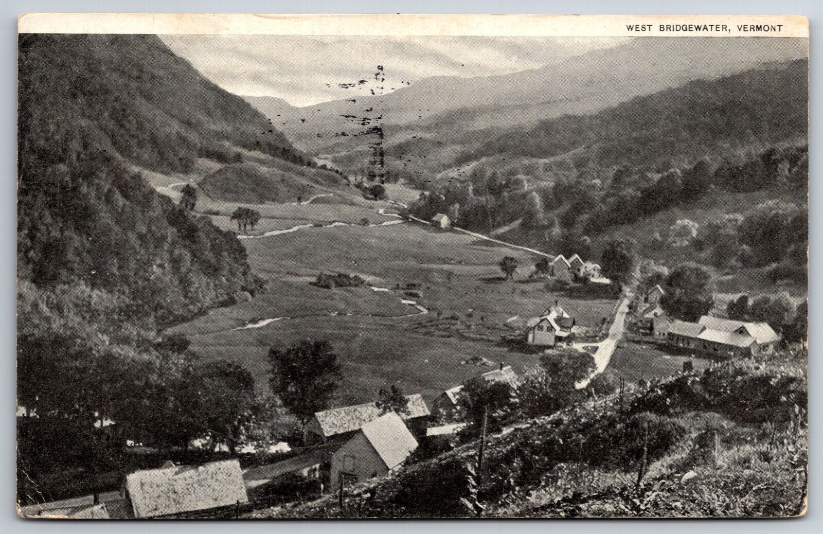 West Bridgewater Vermont~Main Street Birdseye View~1908 B&W Postcard