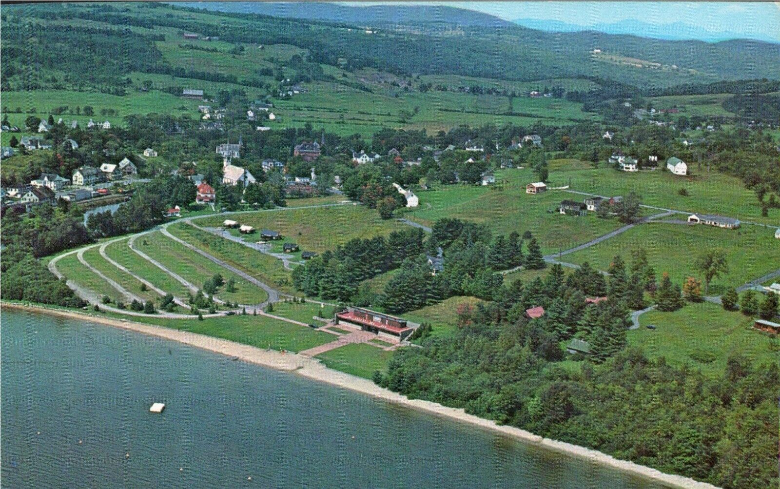 Postcard Chrome Aerial View Crystal Lake Barton VT PC797