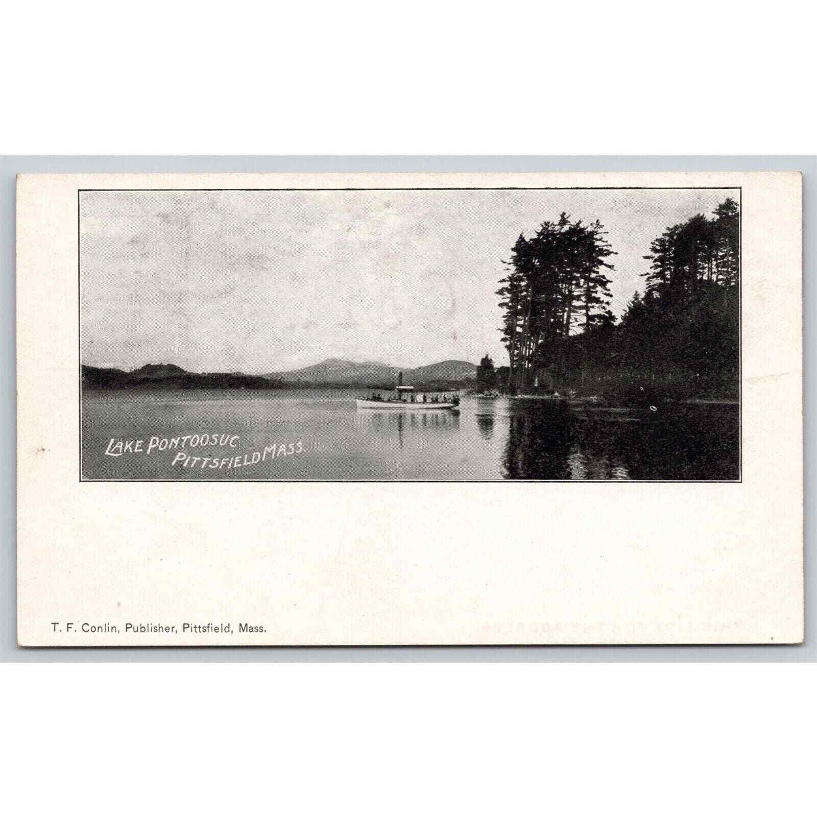 Postcard MA Pittsfield Lake Pontoosuc Boat