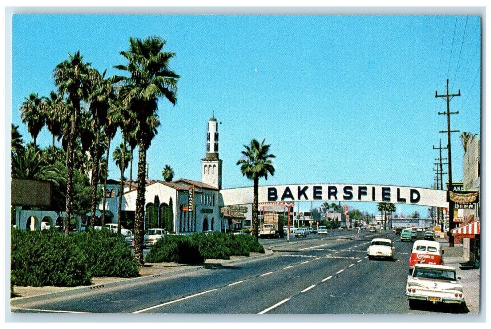 c1960 Highway 99 Road Classic Cars Arch Bakersfield California Unposted Postcard