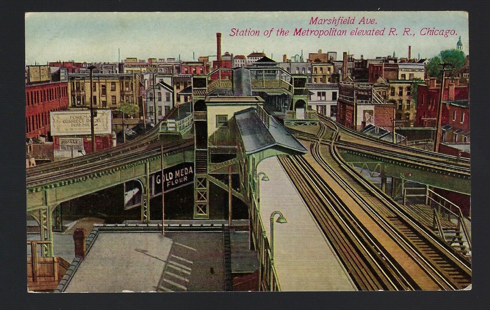 VTG Postcard, Antique, Marshfield Ave, Chicago, Station Metropolitan Railroad
