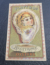 1890s Platt & Co Baltimore Oysters Trade Card, Girl inside Oyster picture